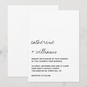 Convites Casamento com Letra Script Minimalista Preto e Bra