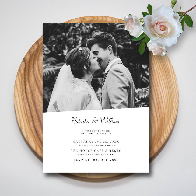 Convites Casamento com Letra Script Preto e Branco (Modern Love, Geometric Style: Personalized Wedding Invitation)