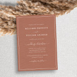Convites Casamento com Letra Terracota<br><div class="desc">Convite de Casamento com Letra Terracota. Faça do seu convite de casamento algo tão memorável quanto o seu dia especial com este design chic e sofisticado. Com um visual simples e minimalista e um toque clássico tradicional, este convite moderno apenas com texto apresenta uma letra de caligrafia manuscrita com uma...</div>