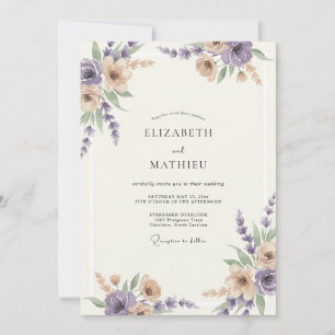 Convites Casamento com Lilás, Champanhe e Ramalhete de Euca