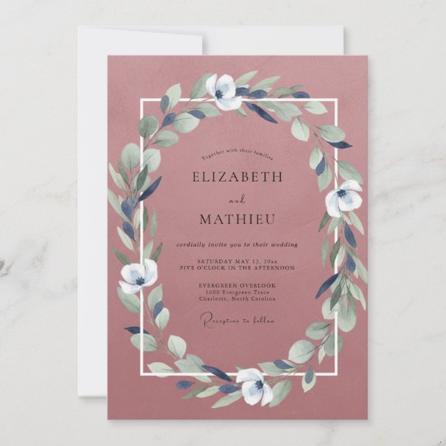 Convites Casamento com Lilás Roxo Suave e Folhas (Frente)
