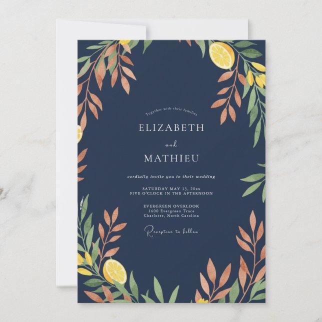 Convites Casamento com Limão Cítrico Eucalipto Marinho (Frente)