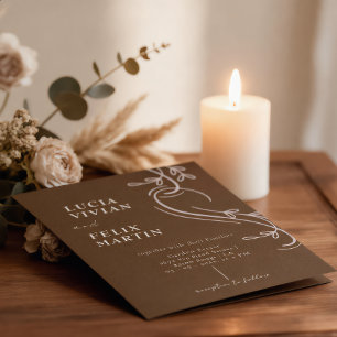 Convites Casamento com Linen Espresso Brown, Linha Floral E