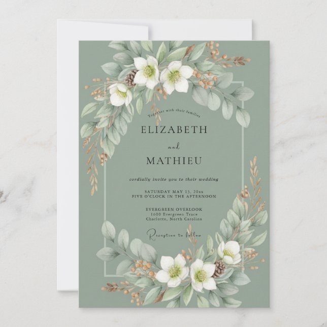 Convites Casamento com Lírio Branco Celadon (Frente)