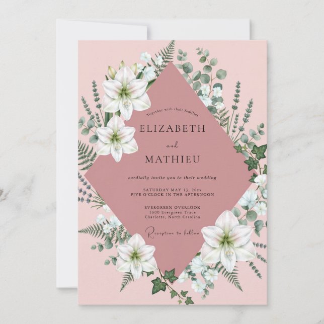 Convites Casamento com Lírio Branco Rosado (Frente)