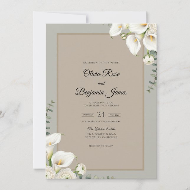 Convites Casamento com Lírio Calla Branco (Frente)