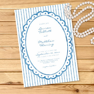 Convites Casamento com Listra de Aquarela Azul Branco Capri