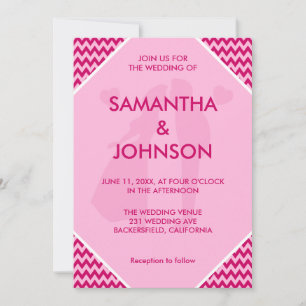 Convites Casamento com Listra de Chevron Rosa Blush Retro