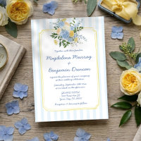 Casamento com Listra Floral Azul Amarelo Desenhado