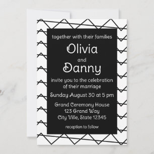 Convites Casamento com Listras Chevron em Preto e Branco