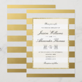 Convites Casamento com Listras de Ouro e Branco Elegante