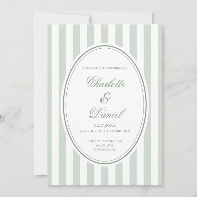 Convites Casamento com Listras em Verde Claro Personalizado (Frente)