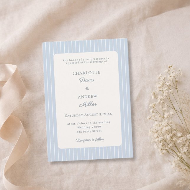 Convites Casamento com Listras Finas de Marfim em Azul Empo (Criador carregado)