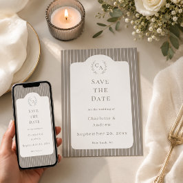 Convites Casamento com Listras Finas Marfim e Bege Neutro