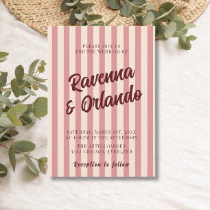 Convites Casamento com Listras Rosa Bege Borgonha Retro