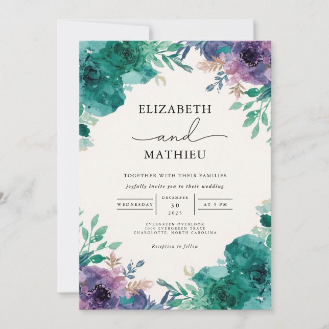 Convites Casamento com Lixo Floral Profundo (Frente)