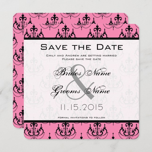 Convites Casamento com Lustre Rosa - Save the Date (Frente/Verso)