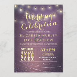 Convites Casamento com Luzes de Corda e Grunge Roxo