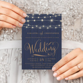 Convites Casamento com Luzes de Madeira e Cordas em Azul Ma
