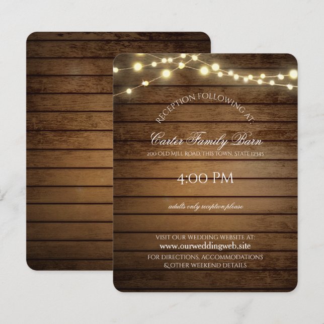 Convites Casamento com Luzes Rústicas e Detalhes de Madeira (Frente/Verso)