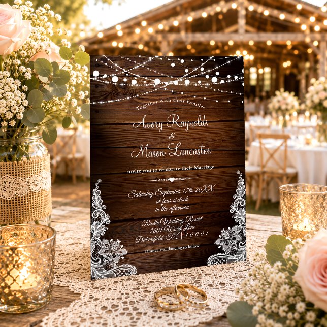 Convites Casamento com Madeira Rústica e Luzes de Corda e R (Criador carregado)