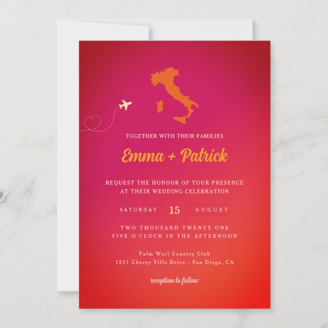 Convites Casamento com magenta laranja-laranja-laranja-jang (Frente)