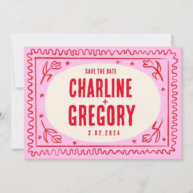 Convites Casamento com manuscrito vermelho-rosa retrorrefle (Frente)