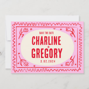 Convites Casamento com manuscrito vermelho-rosa retrorrefle