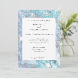 Convites Casamento com Marble de Prata Azul de Aqua
