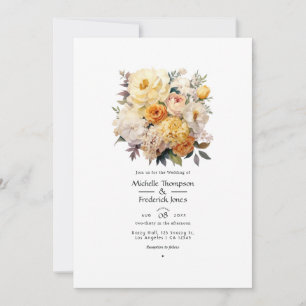 Convites Casamento com marfim, champanhe e floral branco
