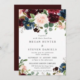 Convites Casamento com Marinho de Blush de Vinho Vermelho P