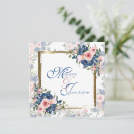 Convites Casamento com Marinho e Blush de Aquarela