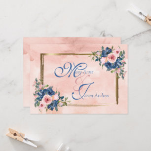 Convites Casamento com Marinho e Blush de Aquarela