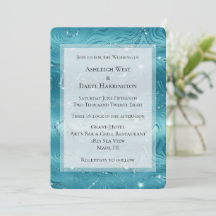 Convites Casamento com mármore azul-turquesa azul-Glitzy Aq
