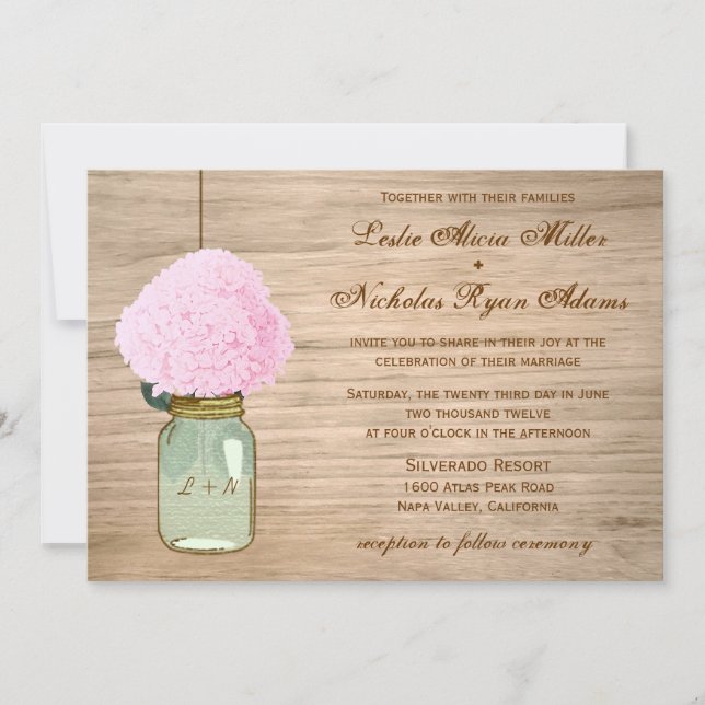 Convites Casamento com Mason Jar Hydrangea (Frente)