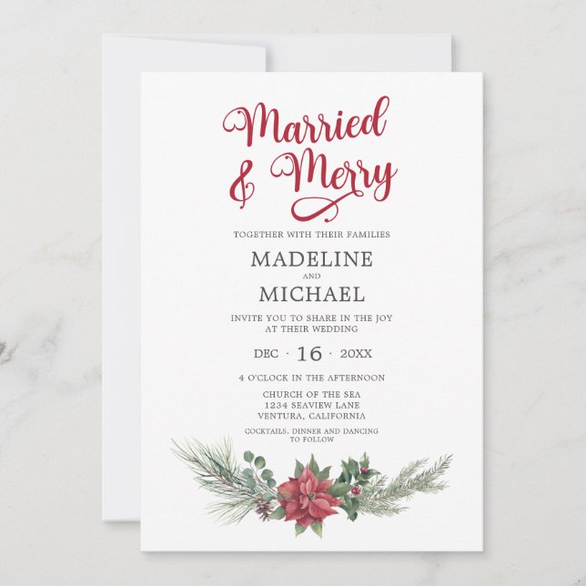 Convites Casamento com Merry Christmas Watercolor (Frente)