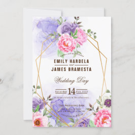 Convites Casamento com Moldura de Aquarela Floral Elegante