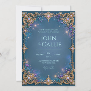 Convites Casamento com Moldura de Filigrana de Âmbar Azul T