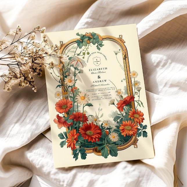 Convites Casamento com Moldura de Flor Silvestre Art Nouvea (Criador carregado)