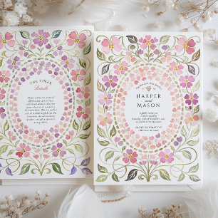 Convites Casamento com Moldura de Pétalas Florais Rosa e Ro