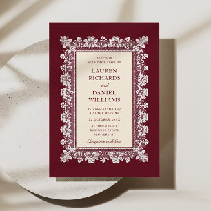 Convites Casamento com Moldura de Renda Burgundy