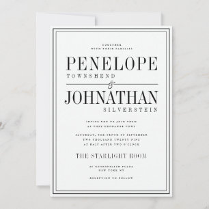 Convites Casamento com Moldura de Texto Serifado Preto e Br
