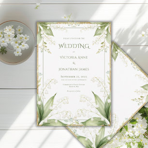Convites Casamento com Moldura Dourada e Aquarela Floral Br