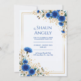 Convites Casamento com Moldura Dourada e Centáurea Azul Rea