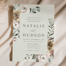 Convites Casamento com Moldura Floral Delicada de Inverno