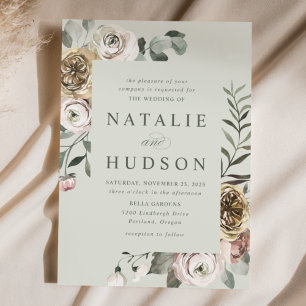 Convites Casamento com Moldura Floral Delicada de Inverno