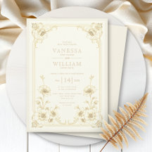 Casamento com moldura floral em marfim e sépia vin
