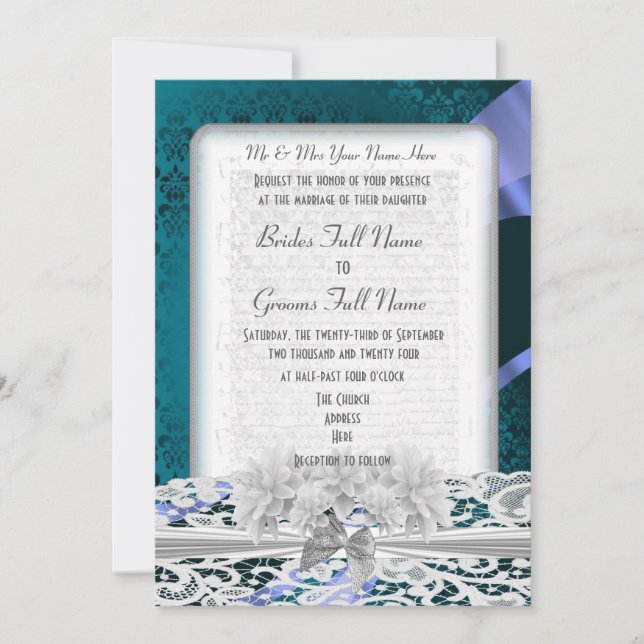 Convites Casamento com molho de chá e renda branca (Frente)