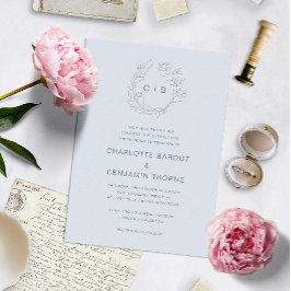 Convites Casamento com Monograma Azul