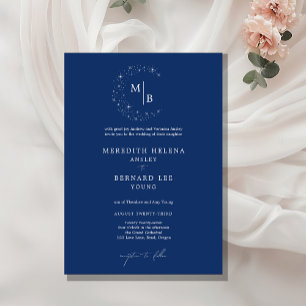 Convites Casamento com Monograma Azul Celestial Elegante Fo